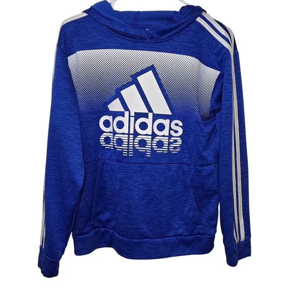 Adidas Unisex Youth Blue White  Pullover Hoodie Sweatshirt Large 14/16 - Picture 1 of 5